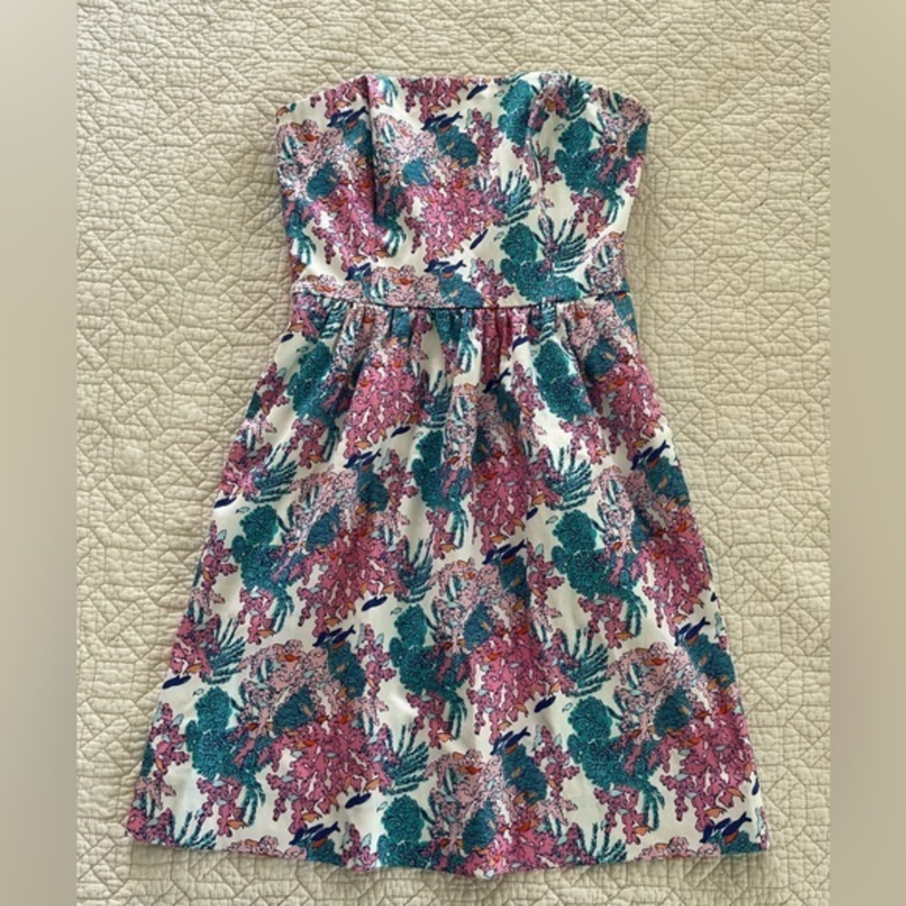 Vineyard Vines Ocean Life Coral Fish Empire‎ Waist Strapless Dress Size 0